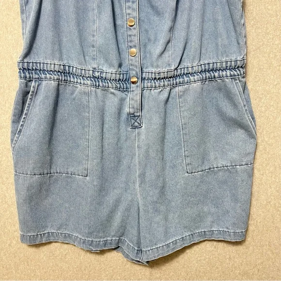 Eloquii Denim Shorts Romper Size 20 Elastic Waist Ruffles Summer Casual Everyday - Picture 4 of 9